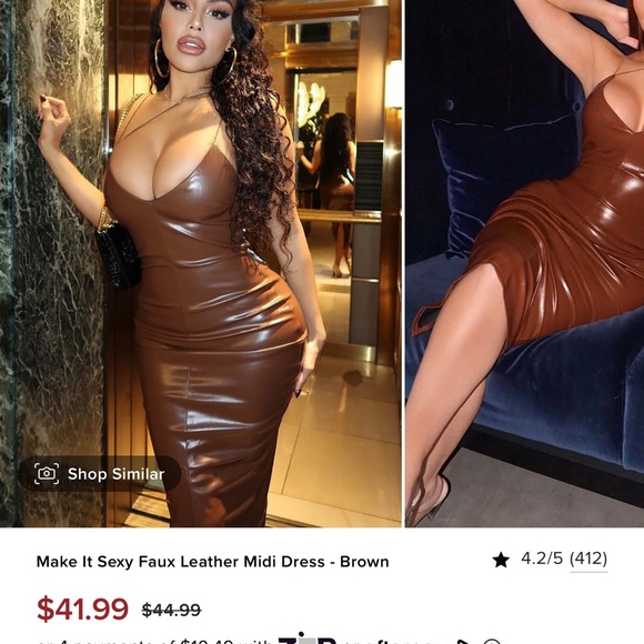 make it sexy faux leather midi dress brown Faux Leather Midi Dress with Spaghetti Straps main image 1